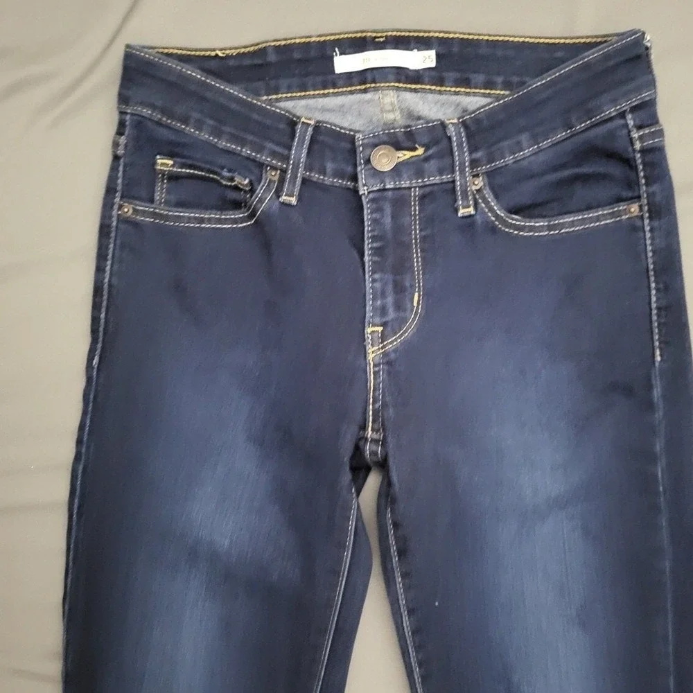 Levis 711 Skinny Jeans Womens 25 Dark Indigo Blue Wash Mid‎ Rise Stretch Denim